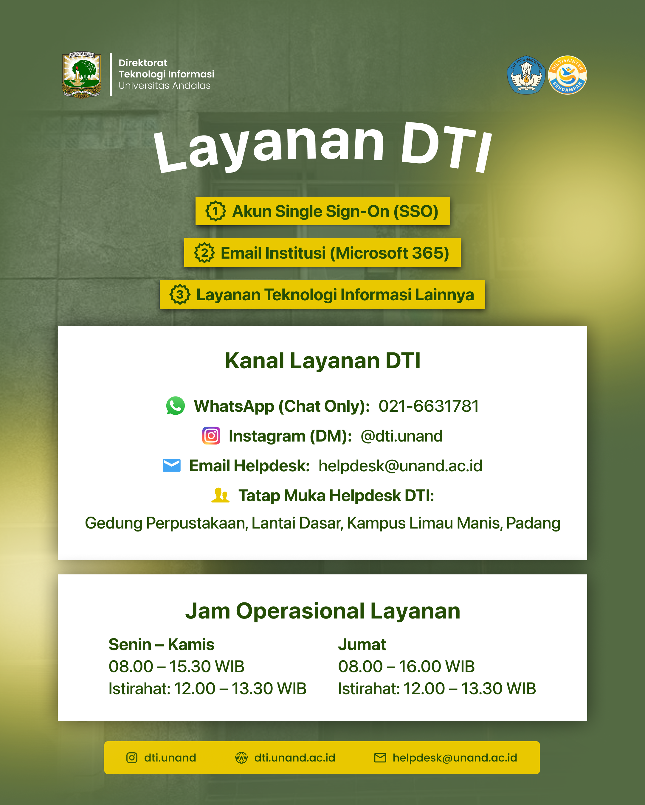 Permudah Akses Layanan Digital, DTI UNAND Sediakan Berbagai Kanal Bantuan dan Informasi Terpadu