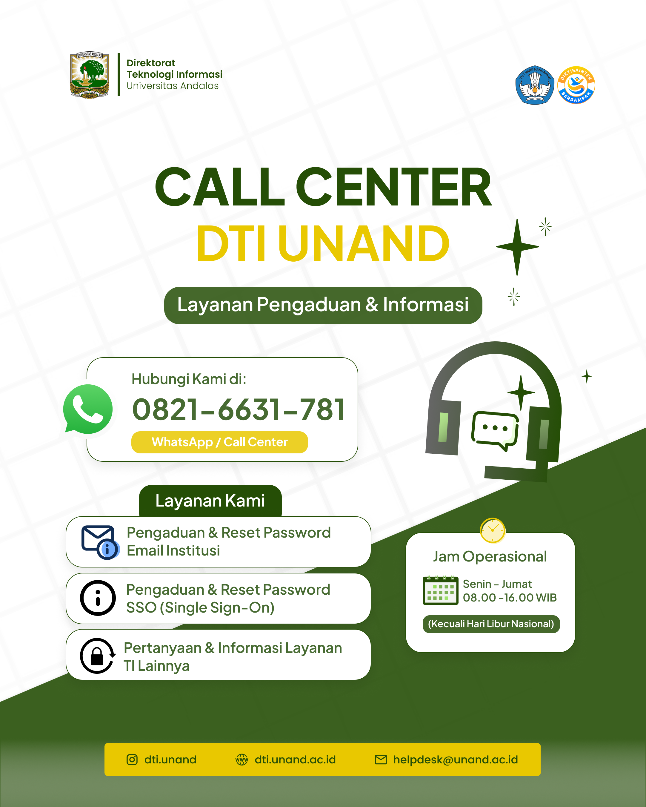 Tingkatkan Kualitas Layanan Digital, DTI UNAND Hadirkan Layanan Call Center dan WhatsApp Resmi