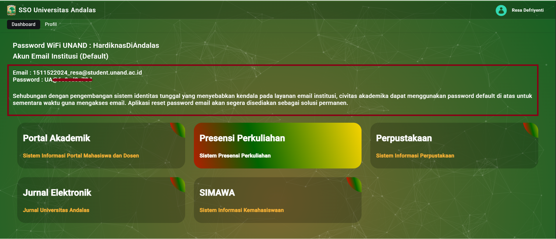 Contoh tampilan akun email institusi